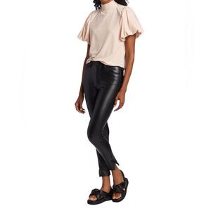 FREE PEOPLE Claudia Velvet Blouse Top Puffy Sleeves Extra Small